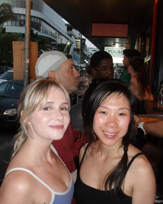 Two friends at the store after the run