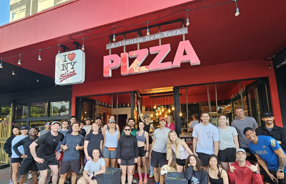 The red NY Slice shopfront on Regent Road, Sea Point