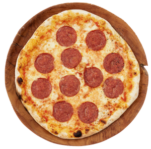 Pepperoni pizza with spicy New York pepperoni and melted mozzarella on a wooden board – NY Slice Pizza