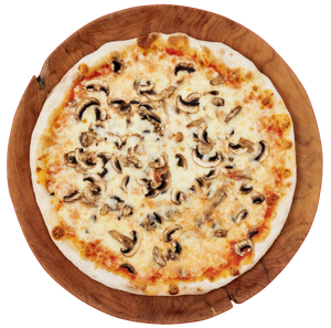 Queens mushroom pizza with mozzarella and oregano on a wooden board – NY Slice Pizza
